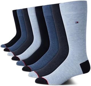 Tommy Hilfiger Men's Dress Socks - Lightweight Comfort Crew Sock (8 Pack), Blue Assorted, 7-12