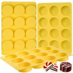 SAGOOITS 3 Pcs Round Chocolate Cookie Silicone Molds, New Size 12-Cavity Cylinder Chocolate Cover Cookie Silicone Molds for Candy Mini Cakes Jelly Baking(Yellow)