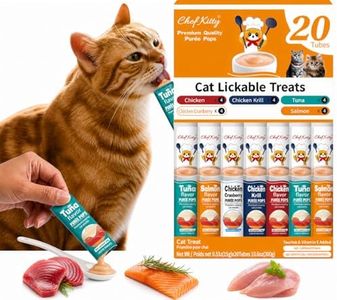 Chef Kitty Purée Pops, Cat Treats, Grain-Free, Lickable, Squeezable Creamy Cat Treat/Topper with Vitamin E & Taurine, 0.5 Ounces Each Tube, 20 Tubes, Chicken and Seafood Mix Variety