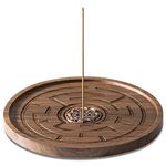 Large Incense Holder for Sticks, 9 Holes Brass Incense Insert Burner with Ash Catcher, Incense Plate Handmade Tray, Home Decor Meditation Set (Labyrinth)