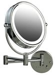 Ovente Lighted Wall Mount Mirror, 8.5 Inch, Dual-Sided 1x/7x Magnification, Hardwired Electrical Connection, Natural White LED Lights, 9-Watts, Polished Chrome (MPWD3185CH1X7X)