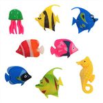 Premium Pack of 8 - Colourful Assorted Artificial Plastic Tropical Fish Jellyfish & Seahorse for Bubble Lamp Aquarium