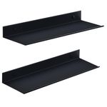 HNVNER Black Shower Caddy 2 Pack, 40CM Metal Floating Shelves for Wall, Rustproof Bathroom Shelf No Drill, Shower Storage Wall Shelves for Living Room Kitchen Bedroom (Black, 40CM)