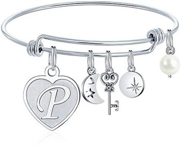Charm Bracelets for Women Silver Heart - P Initial Charm Bracelets Stainless Steel Heart Moon Charm 26 Letters Alphabet Bracelet Jewelry Birthday Gifts for Adult Women Sister Friend Teen Girls