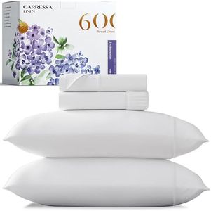 Carressa Linen 100% Egyptian Cotton Sheets - 600 Thread Count 4 PC California King Size Sheet Set, Soft, Cooling, High Thread Count, Extra Long Staple Luxury Bedding, Cal King Sheets - Crisp White