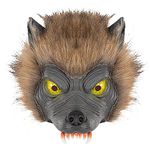 RUIXIA Wolf Realistic Furry Face Mask Adults Halloween Wolf Head Mask Scary Animal Werewolf Mask Carnival Halloween Party Costume Full Face Cosplay Wolf Mask Gloves Fancy Dress Accessories Props