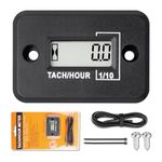 NInE-ROnG Self-powered Tach Hour Meter Digital LCD Inductive Tachometer Timing RPM Measuring Waterproof Design,for Gas Engine Lawn Mower Motorcycle Snowmobile Generator(2 Stroke)(Black)