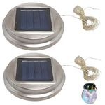 Solar Light Replacement Top, 2pcs 8cm/3.15inch Round Replacement Solar Light Tops with 30 LEDs String Lights, Waterproof Mason Jar Solar Lids, Replacement Solar Light Parts (Colorful Light)