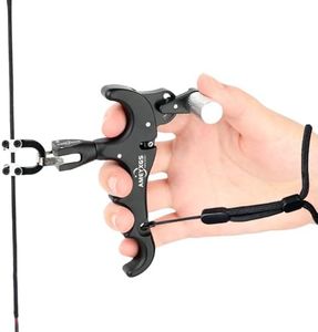 SHARROW Disparadores de Tiro con Arco Thumb Release Aids Arco Compuesto 4 Dedos Automático Ayuda de liberación con Metal D-Loop (Negro)