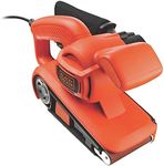 Black+Decker KA86-QS Belt Sander (720 W, with Automatic Sanding Belt Centring, Enlarged Belt Change Lever, Ergonomic Second Handle, Dust Collection Bag, Easy Belt Assembly) KA86, Orange