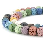 BEADNOVA 8mm Color Lava Gemstone Beads Energy Stone Healing Power Loose Beads for Jewelry Making 48~50pcs (8mm x 1 Strand, Mixed Color)