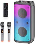 Karaoke Machine with 2 Wireless Microphones, Portable Karaoke Machine for Adults & Kids, PA System with LED Lights, Karaoke Bluetooth Speaker Supports for TF Card/USB, AUX in, FM, REC,TWS (Q55-2Mic)