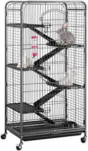 Yaheetech Gabbia per Coniglio Nano da Interno Esterno a 5 Ripiani Animali Domestici Grande in Metallo con 4 Rotelle Orientabili 64 x 43 x 131 cm Nera