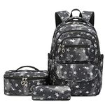 SIVENKE 3Pcs Middle School Schoolbag Star Printing Waterproof School Backpack Set with Lunch Pack & Pencil Case