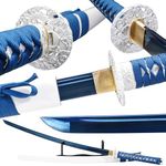 Wuton Katana Sword Real Razor Sharp Full Tang Real Samurai Sword 40.55inch 1060 High Carbon Steel Handmade Japanese Sword Blue Blade Display Collection Gift for Men