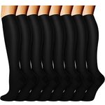 ACTINPUT 8 Pairs Compression Socks Women & Men -Best Medical,Nursing,Travel & Flight Socks-Running & Fitness，Pregnancy -15-20mmHg (S/M, Black)