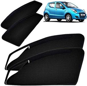 Autofact Magnetic Window Sunshades/Curtains for Maruti Astar [Set of 4pc - Front 2pc with Zipper ; Rear 2pc without Zipper] (Black)