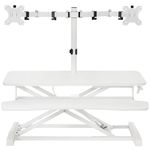 VIVO Height Adjustable 81cm Standing Desk Converter with Dual 13 to 30 inch Monitor Stand, Sit Stand Monitor Mount and Desk Riser, White, DESK-V000K-M2W