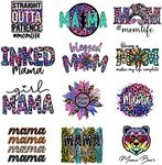 12Pcs Inked Mama Iron On Decals for Clothing Blessed Mama Iron On Patches Sunflower Washable DIY Heat Transfer Stickers for T-Shirt Jean
