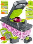 PrepNaturals Vegetable Chopper with Container, Veggie Chopper, Food Chopper & Onion Chopper - Mandoline Slicer for Kitchen (12 in 1, Green)