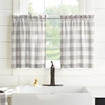 Elrene Home Fashions Farmhouse Living Buffalo-Check Tier Curtain Set for Bathroom or Kitchen Curtains, 30" x 24"(Set of 2 Tiers), Gray/White