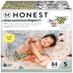 The Honest Company Clean Conscious Diapers | Plant-Based, Sustainable | Big Trucks + So Bananas | Super Club Box, Size 5 (27+ lbs), 84 Count