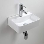 White Ceramic Vessel Sink Rectangle Compact Bathroom Sink Wall Mounted for Small Cloakroom Bathroom 365 x 250 x 105mm(Style1)