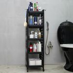 LEOPAX 5 Shelf Free Standing Bathroom Storage Cabinet, Over The Toilet Cabinet for Skinny Bathroom Storage Corner Floor Standing Shelf Bathroom Cabinet - Black (28 x 33 x 94cm)