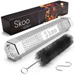 Skoo Pellet Smoker - BBQ Hexagonal Smoking Tube + Brush + Hook - 5 Hours of Billowing Smoke - For Electric, Gas, Charcoal Grills