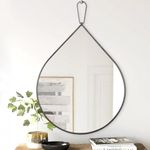 Hanging Wall Oval Mirror Brass Metal Framed Mirror Bathroom Decorative Wall Mounted Mirrors Small Teardrop Mirror for Living Room Bathroom Hallway