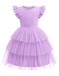 Arshiner Toddler Girl Tutu Dress Flutter Sleeve Lilac Tulle Dress Cute Flower Easter Princess Pageant Dress 5-6 Years