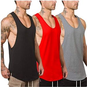 Muscle Killer 3 Pack Men's Muscle Gym Workout Stringer Tank Tops Bodybuilding Fitness T-Shirts (Black+Red+Gray, X-Large)