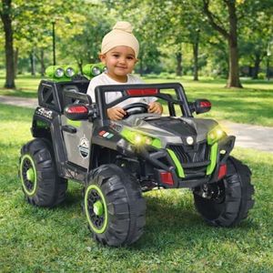 Little Pup Battery Operated 4x4 Big Size 12V Battery Ride On Truck, Jeep for Kids Drive 2 to 10 Years | Motor for Steering | Remote Control | Suspensions | Jumbo Driving Car (Grey Green)