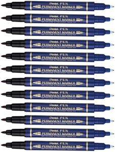 Pentel Twin Tip Permanent Marker Bullet Point Blue Ink, Box of 12 Markers (N75W-C)