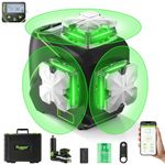 Huepar 12 Lines 3D Self Leveling Laser Level with LCD Screen 3x360 Bluetooth Connected Green Beam Cross Line Laser Level Tool -360 Horizontal/Vertical Laser Line -Remote Control&Hard Carry Case S03CG