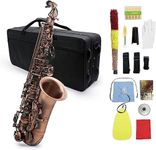 Btuty Bend Eb E-flat Alto Saxophone Sax Red Bronze Alto Saxophone High Grade Antique Finish Abalone Shell Key Carve Pattern with Case Gloves Cleaning Cloth Straps Brush