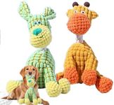 2025 New Dog Toys, Indestructible Plush Dog Toy for Aggressive Chewers, Interactive Squeaky Soft Puppy Chew Toy, Durable Teething Toys for Small Medium Large Dogs (Green+Orange)