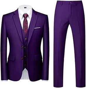 Allthemen Costume Homme Mariage 3 Pièces Slim Fit Smoking Costume Couleur Unie Deux Boutons Formel Veste Gilet et Pantalon Violet XL