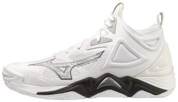 Mizuno Unisex-Adult Wave Momentum 3 Mid Volleyball Shoe, White/Black, 12 Wide Women/10.5 Narrow Men