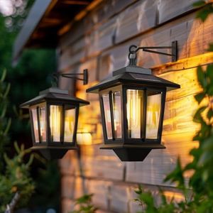 PASAMIC 2 Pack Solar Wall Lanterns,Aluminum Outdoor Hanging Solar Lights with 4 Solar Panels,Dusk to Dawn Led Outdoor Wall Sconce,Anti-Rust Waterproof Wall Lanterns with Hooks,3000K Warm White