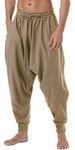 AITFINEISM Mens Cotton Baggy Hippie Boho Gypsy Aladdin Yoga Harem Pants, Army Green, 4X-Large