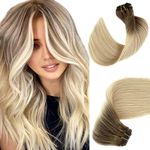 Sew in Hair Extensions Real Human Hair, Ombre Ash Brown to Platinum Blonde Hair Wefts Human Hair Sew in Extensions 20 Inch 100G Hand Tied Genius Weft Hair Extensions Human Hair Weave Bundles for Women