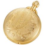 Tiong Gold London Design Mechanical Pocket Watch Engraved Steampunk Pocket Watches for Men with Chain&Box