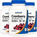 Nutricost Cranberry Extract 25,000mg (120 Servings) 3 Bottles with Vitamin C & E