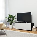 SONOROUS ST-110 Premium TV Stand for Living Room - Luxury Wood & Glass TV Console with 4 Shelves - Modern TV & Media Furniture with Hidden Wheels - Black TV Table Support up to 65" - White Wood Cover