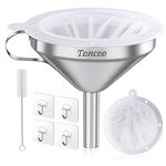 Toncoo 5-Inch Premium Stainless Steel Funnel with 200 Mesh Food Filter Strainer, Food Grade Kitchen Funnels for Filling Bottles, Metal Funnel with Strainer, Food Funnel for Kitchen