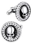 Gothic Skull Cuff Links for Male High Polished Stainless Steel Punk Biker Skeleton Cufflinks and Studs for Men Tuxedo Groomsmen Gifts with Gift Box