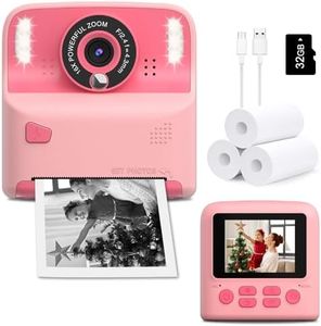 Amzelas Instant Print Camera for Kids Christmas Birthday Gift for Girls Boys Age 3-12 Toddler Zero Ink Print Photo Toy Instant Cameras for 3 4 5 6 7 8 9 Year Old, 2.4 inch Screen with 32GB Card (Pink)