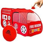 Kiddey Fire Truck Play Tent for Kids - Firetruck Tents with Sirens and Fireman Sound Button for Girls, Boys, & Toddlers Gifts - Red Fire Engine Pop Up Playhouse for Toddler - Indoor & Outdoor