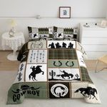 Western Cowboy Kids Comforter Set Twin Size,Cactus Arrow Geometric Plaids Bedding Set,Boys Girls Adults Room Decor,Horseshoes Rustic Farmhouse Down Comforter,Camo Retro Duvet Insert,1 Pillowcase